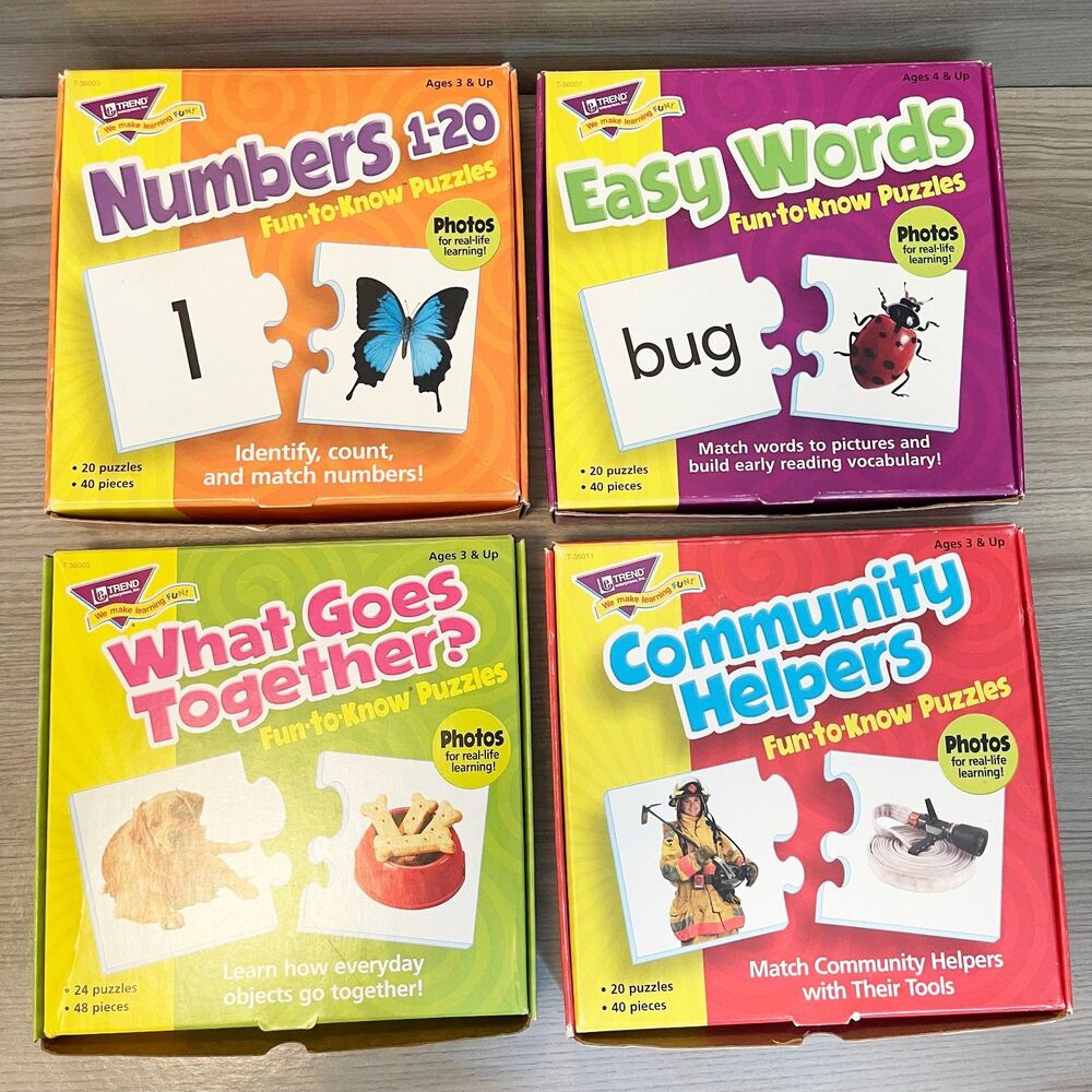 Lot of 4 Trend Fun-to-Know Educational Puzzle Sets Easy Words Numbers Homeschool